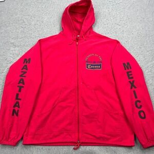 VTG Corona Beach Club Hoodie Mens Large Red Mazatlan Mexico Full Zip Beer Jacket